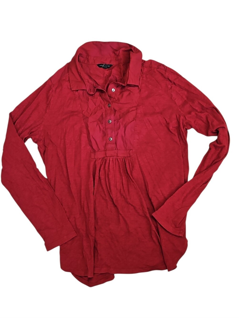 Women's Red Long-Sleeve Buttoned Popover Top Lucky Brand Size Medium